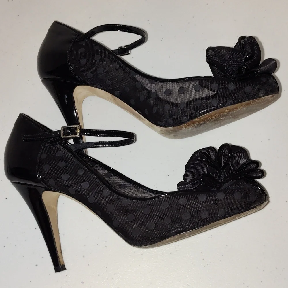 Kate Spade Didi Mesh Polka Dot PeepToe Size 9 black